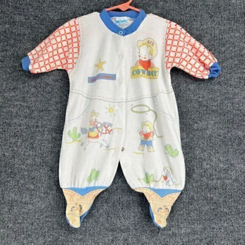 Vintage Carters Infant Sleeper One Piece Medium 12-17lbs Terry Cowboy USA Made